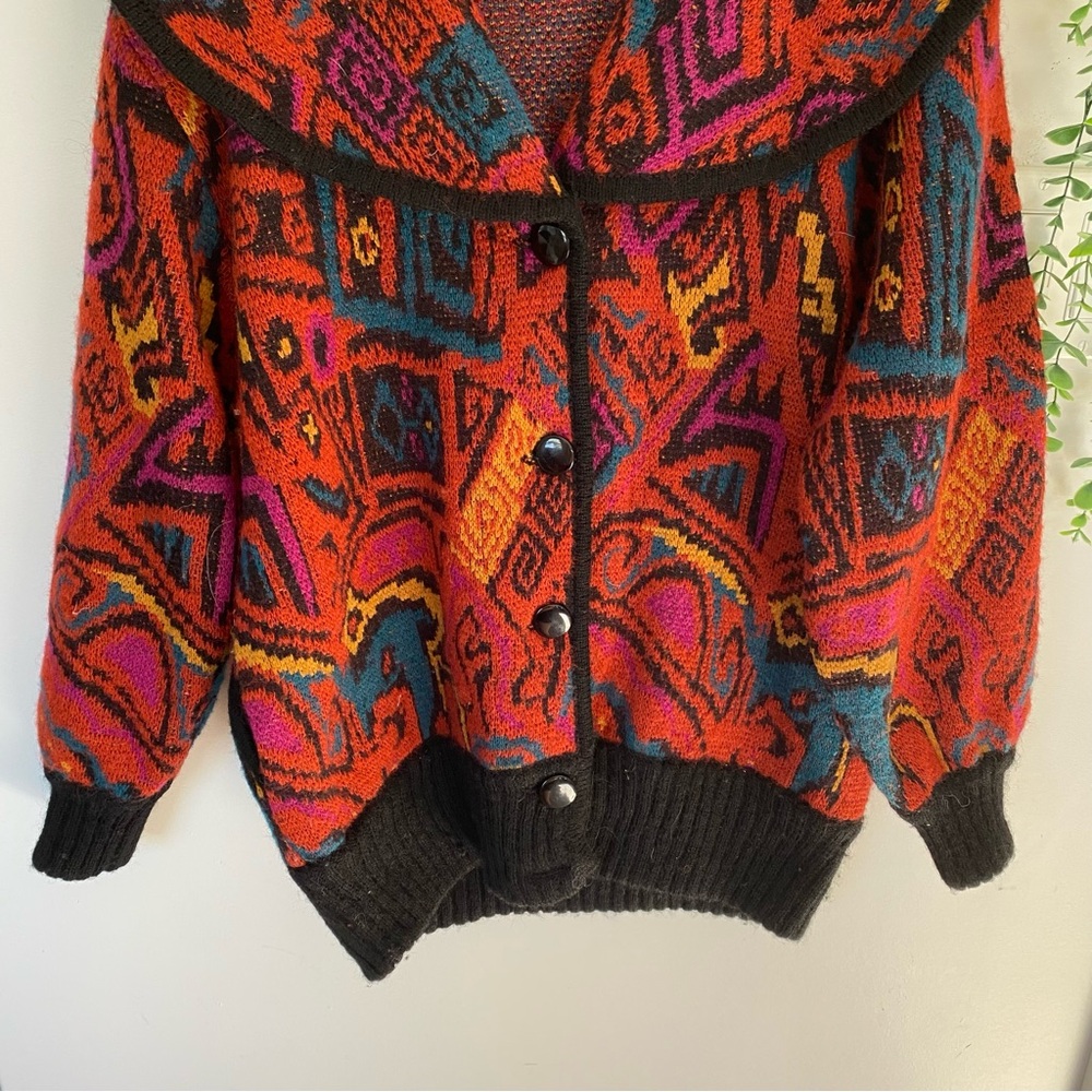 *SOLD* Giovanni Ferretti Vintage Vibrant Geometric Women's Cardigan Wool Size L - Picture 5 of 13